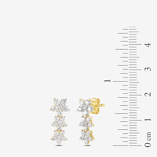 Diamond Blossom Womens 1 CT. T.W. Lab Grown White Diamond 10K Gold Flower Drop Earrings