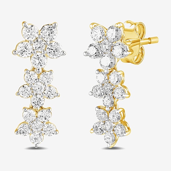 Diamond Blossom Womens 1 CT. T.W. Lab Grown White Diamond 10K Gold Flower Drop Earrings