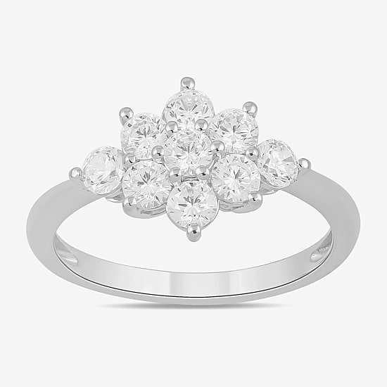 Diamond Blossom (H / I1-I2) Womens 1 CT. T.W. Lab Grown White Diamond 10K Gold Flower Cluster Cocktail Ring