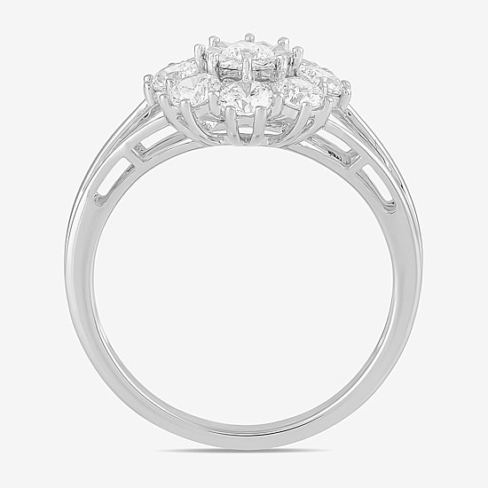 Diamond Blossom (H / I1-I2) Womens 1 CT. T.W. Lab Grown White Diamond 10K Gold Flower Cluster Cocktail Ring