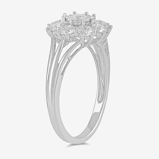 Diamond Blossom (H / I1-I2) Womens 1 CT. T.W. Lab Grown White Diamond 10K Gold Flower Cluster Cocktail Ring