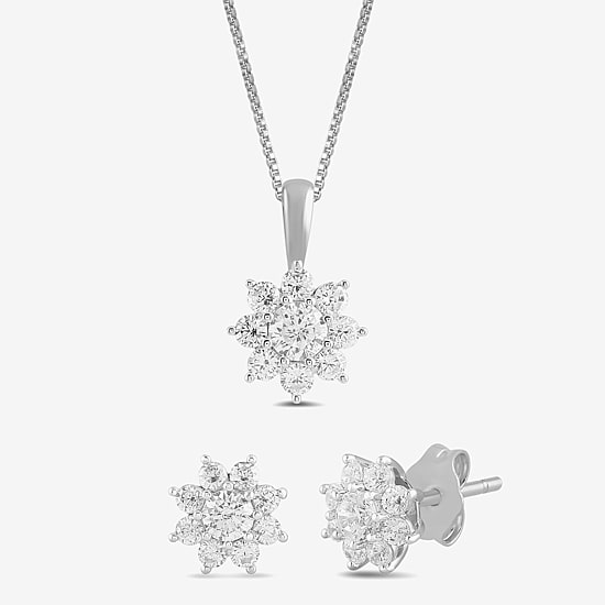 Diamond Blossom Womens 1 CT. T.W. Lab Grown White Diamond 10K Gold Flower Jewelry Set
