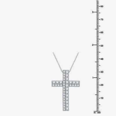 Womens 1 1/2 CT. T.W. Lab Grown White Diamond Sterling Silver Cross 18 Inch Pendant Necklace