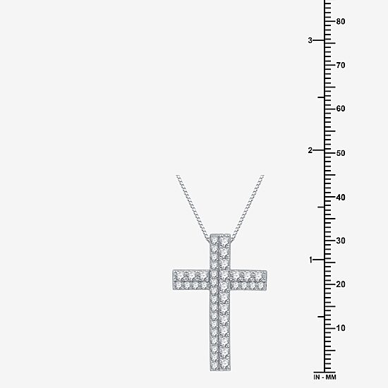 Womens 1 1/2 CT. T.W. Lab Grown White Diamond Sterling Silver Cross 18 Inch Pendant Necklace