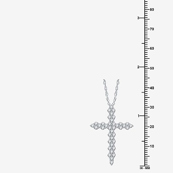 Womens 1 CT. T.W. Lab Grown White Diamond Sterling Silver Cross 18 Inch Pendant Necklace