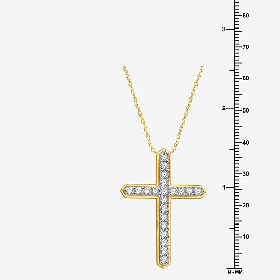 Womens 1 CT. T.W. Lab Grown White Diamond 14K Gold Over Silver Sterling Silver Cross 18 Inch Pendant Necklace