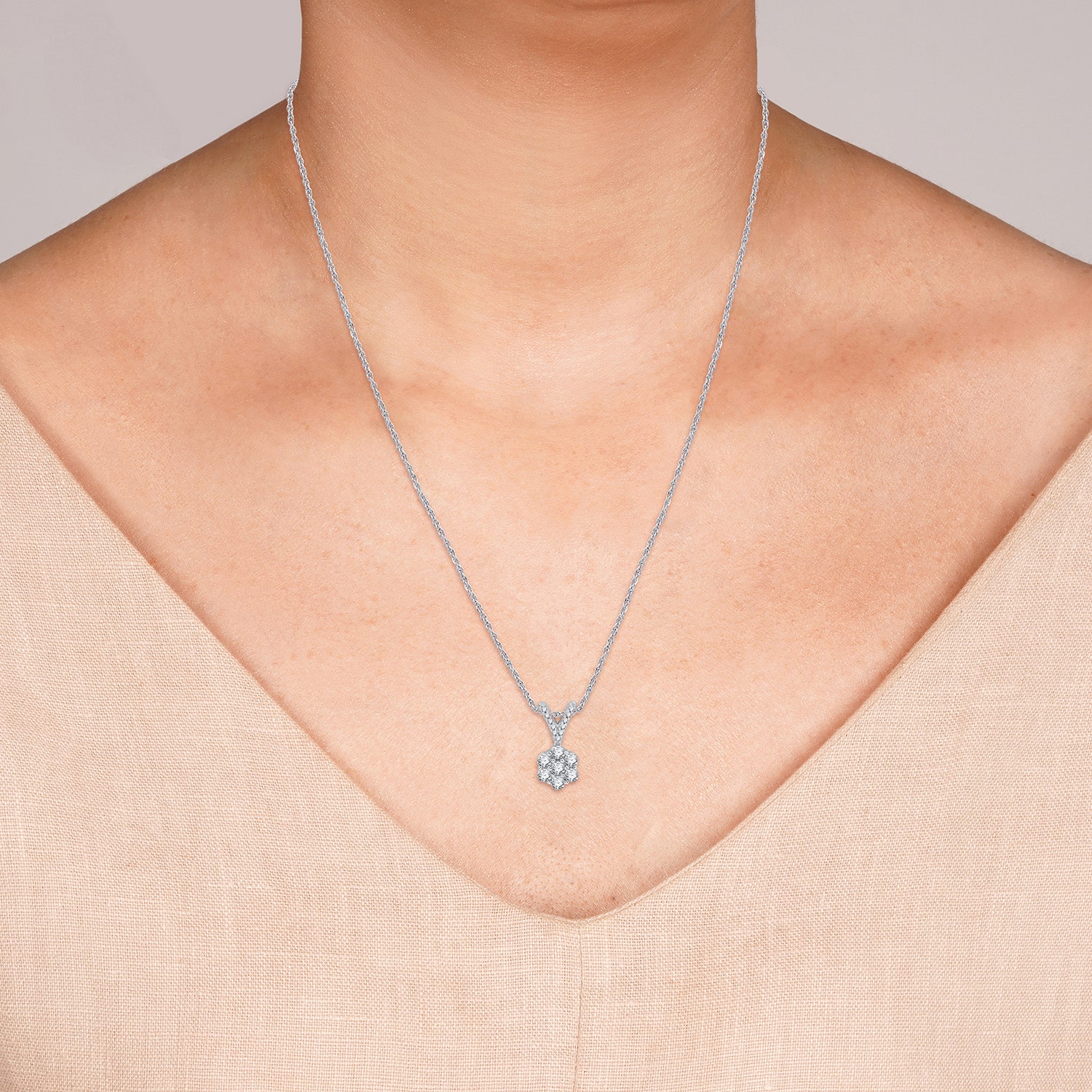 Womens 1/4 CT. T.W. Lab Grown White Diamond Sterling Silver Flower 18 Inch Pendant Necklace