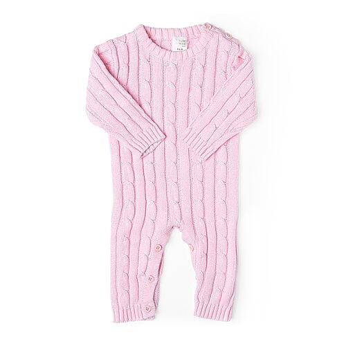 3 Stories Trading Company Baby Unisex Easy-on + Easy-off Round Neck Long Sleeve Jumpsuit, 6-9 Months, Pink