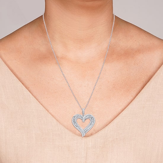Womens 1 1/2 CT. T.W. Lab Grown White Diamond Sterling Silver Heart 18 Inch Pendant Necklace