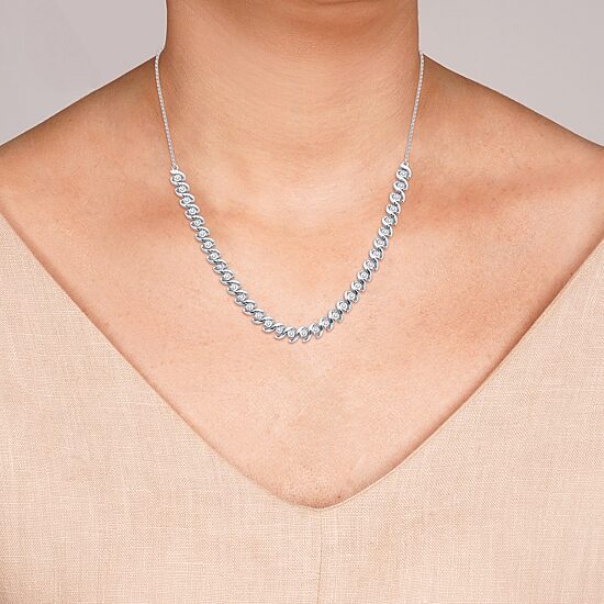 Womens White Diamond Sterling Silver 12 Inch Tennis Necklace
