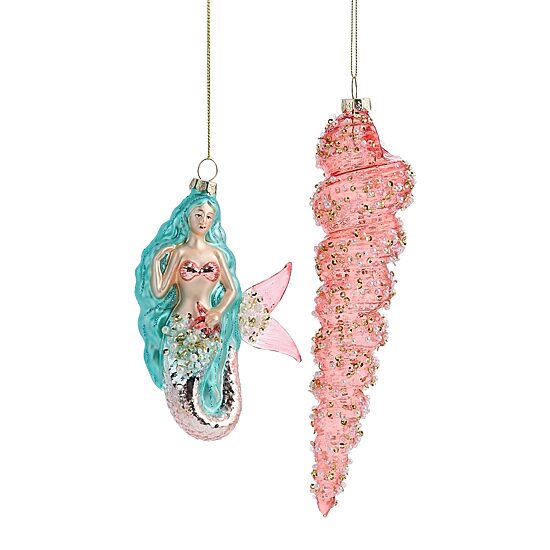 North Pole Trading Co. Mermaid And Shell Set 2-pc. Christmas Ornament
