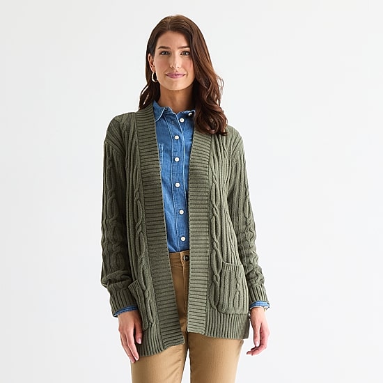 St. John's Bay Womens Long Sleeve Open Front Tall Cardigan