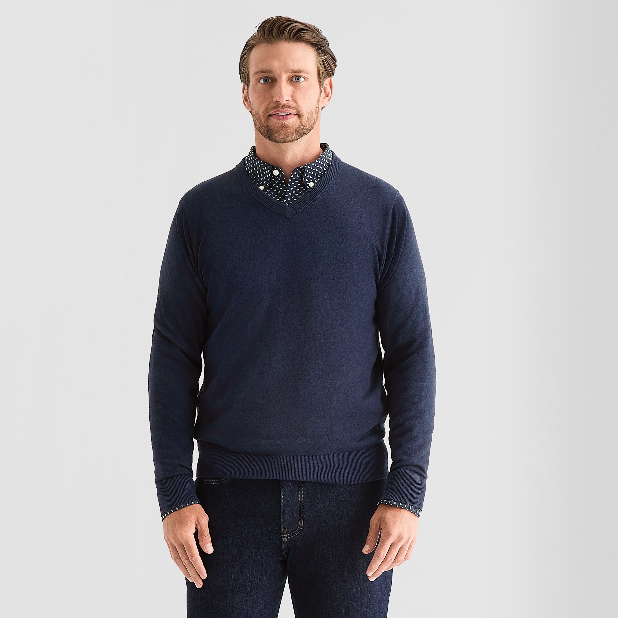 St. John's Bay Fine Gauge Mens V Neck Long Sleeve Pullover Sweater