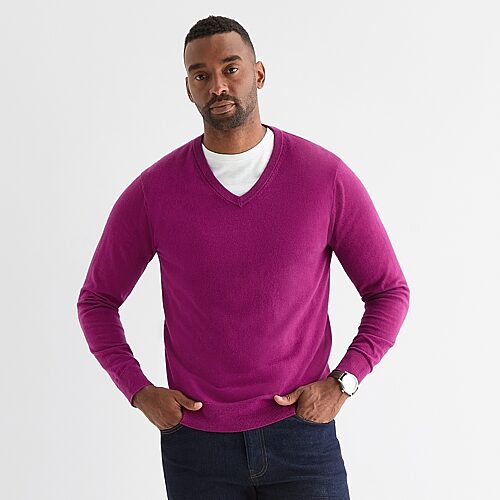 St. John's Bay Fine Gauge Mens V Neck Long Sleeve Pullover Sweater, X-large, Purple