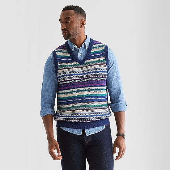 St. John's Bay Fairisle Mens V Neck Sweater Vest