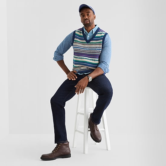 St. John's Bay Fairisle Mens V Neck Sweater Vest