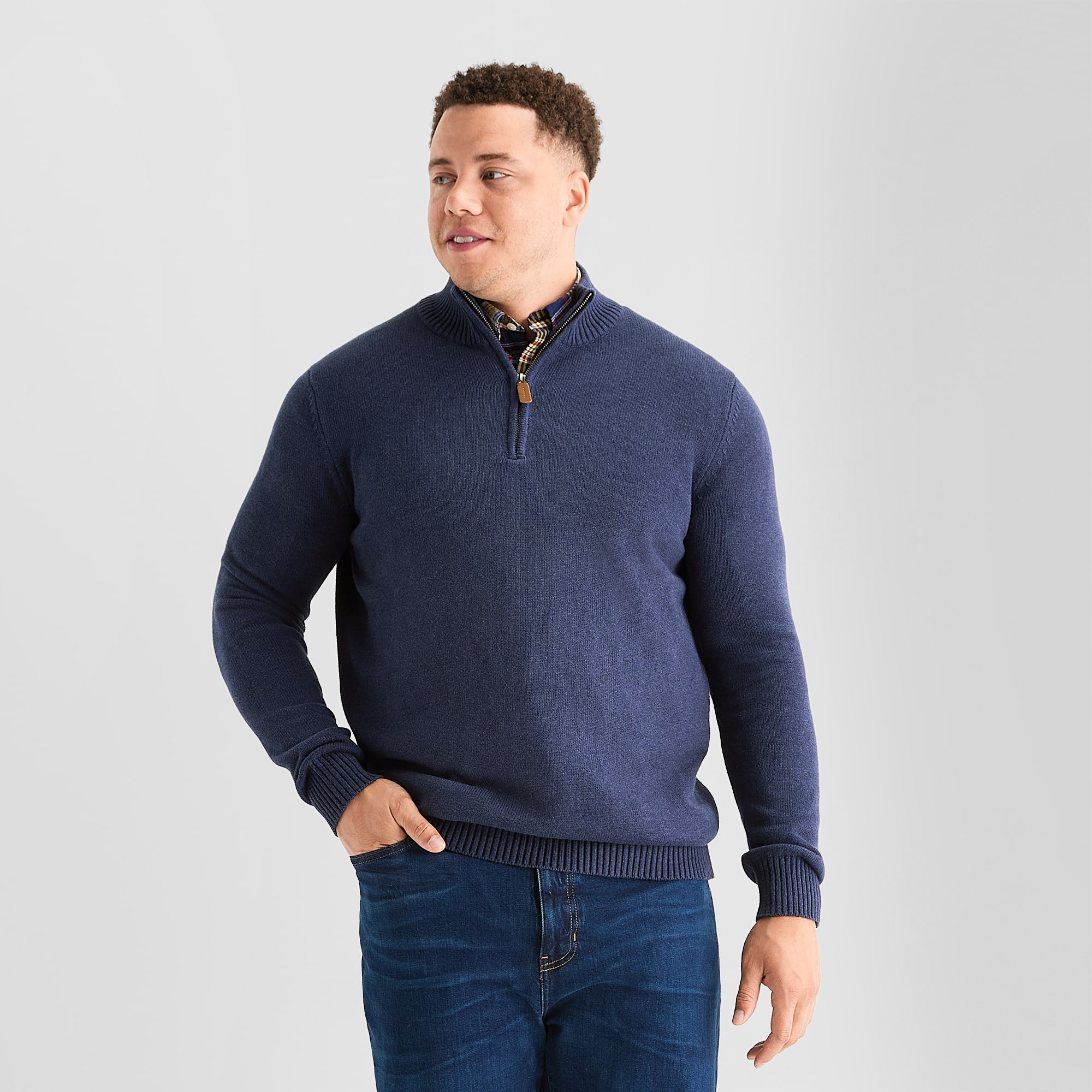 St. John's Bay Quarter Zip Big and Tall Mens Mock Neck Long Sleeve Pullover Sweater