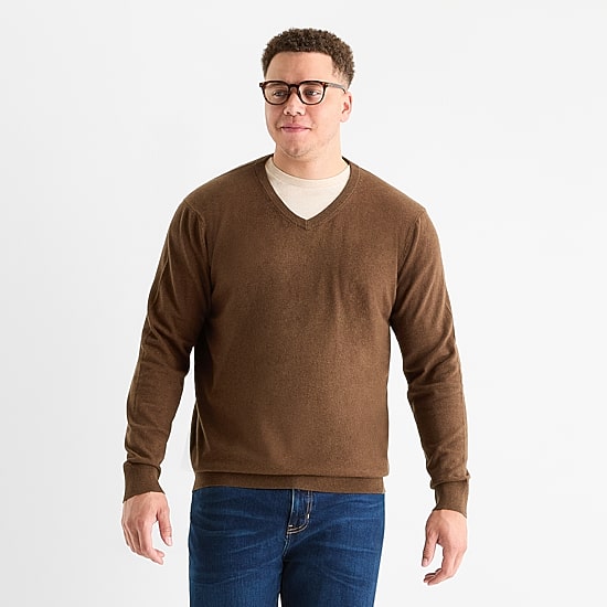 St. John's Bay Fine Gauge Big and Tall Mens V Neck Long Sleeve Pullover Sweater