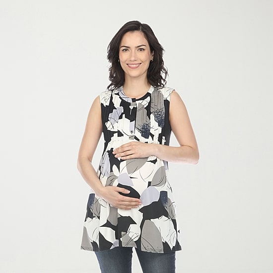 White Mark Maternity Womens Crew Neck Sleeveless Tunic Top