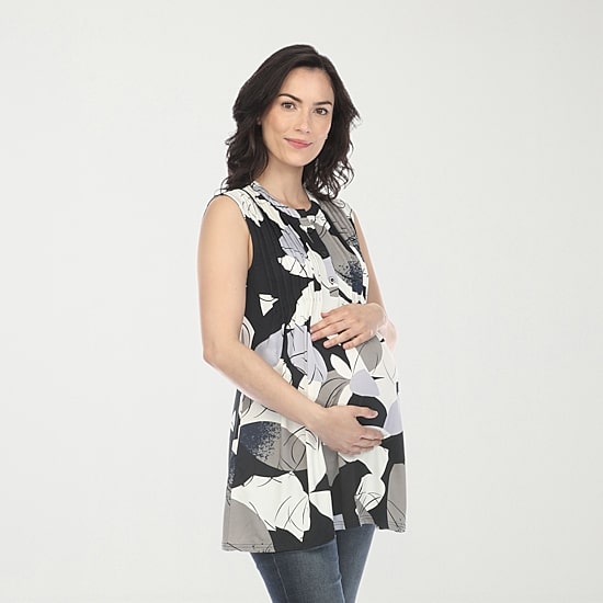 White Mark Maternity Womens Crew Neck Sleeveless Tunic Top