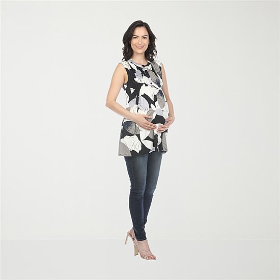White Mark Maternity Womens Crew Neck Sleeveless Tunic Top