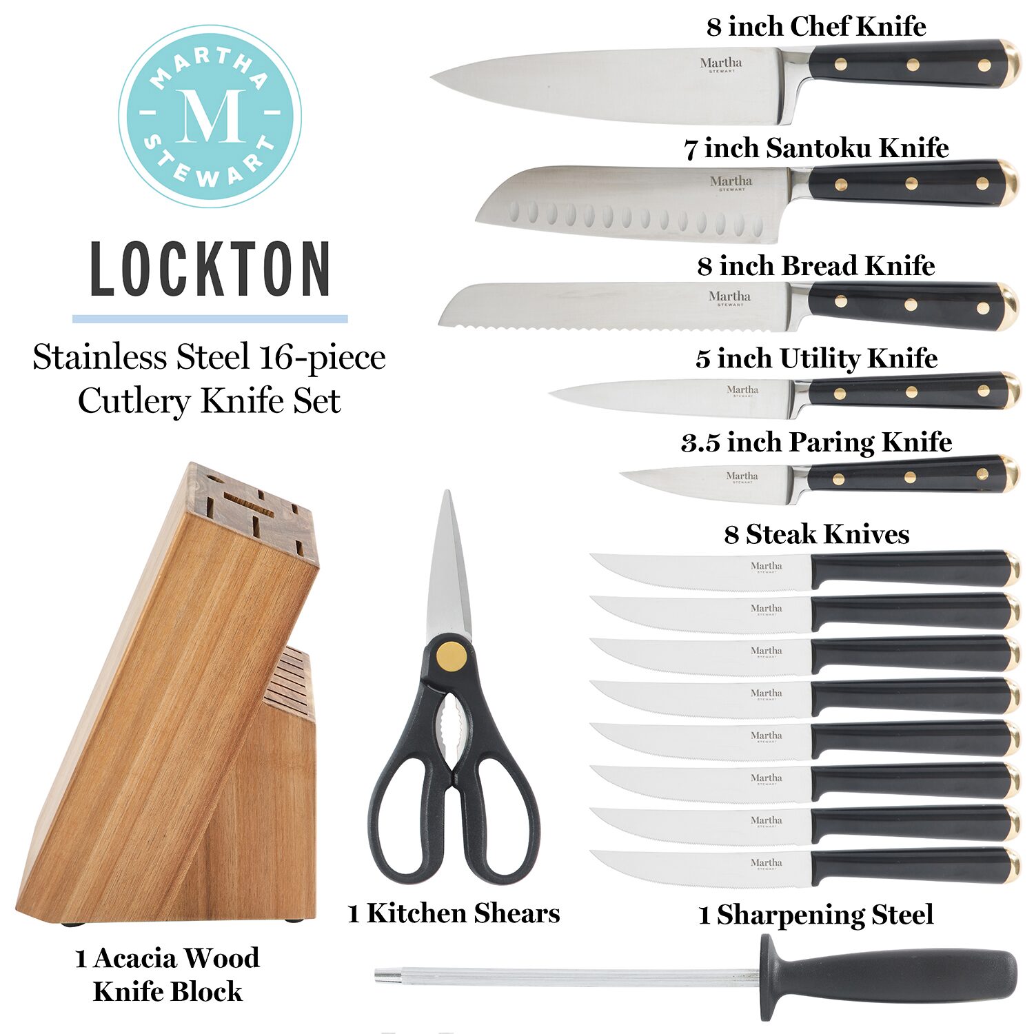 Martha Stewart Lockton 16-pc. Knife Block Set
