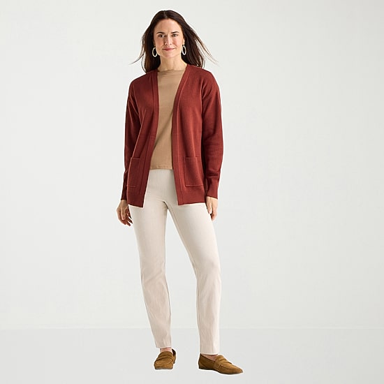Liz Claiborne Womens V Neck Long Sleeve Open Front Tall Cardigan
