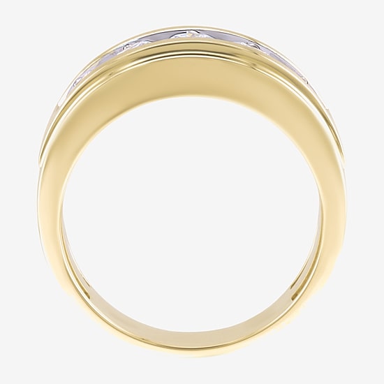 (F / Vs2) Mens 11M 1 1/2 CT. T.W. Lab Grown White Diamond 10K Gold 5-Stone Wedding Band