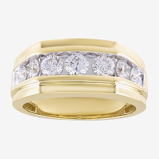(F / Vs2) Mens 10MM 1 1/2 CT. T.W. Lab Grown White Diamond 10K Gold Wedding Band