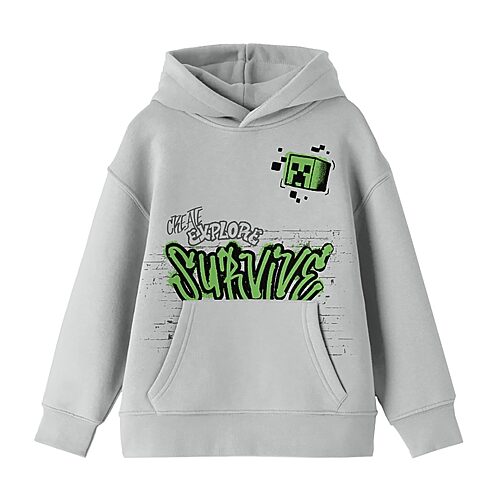 Bioworld Little & Big Kid Boys Long Sleeve Minecraft Fleece Hoodie In Gray