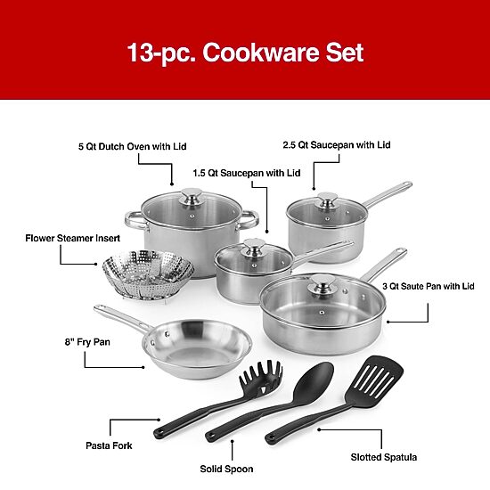 Cooks Stainless Steel 13-pc. Cookware Set