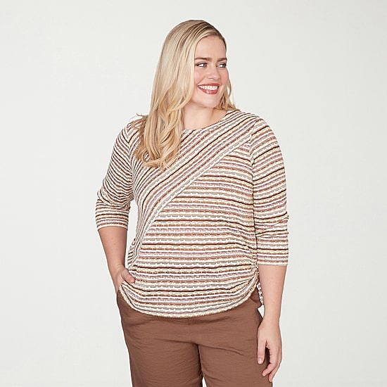 Alfred Dunner Spice Market Womens Crew Neck 3/4 Sleeve T-Shirt