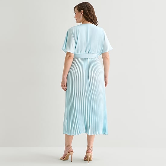 Sandra Darren Womens Plus V Neck Short Sleeve Flutter Maxi Dress