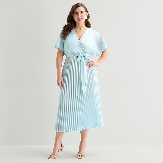 Sandra Darren Womens Plus V Neck Short Sleeve Flutter Maxi Dress
