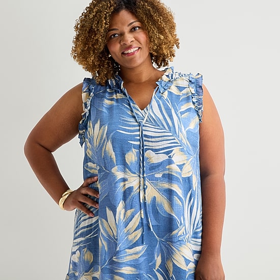Sandra Darren Womens Plus V Neck Sleeveless Floral Shift Dress