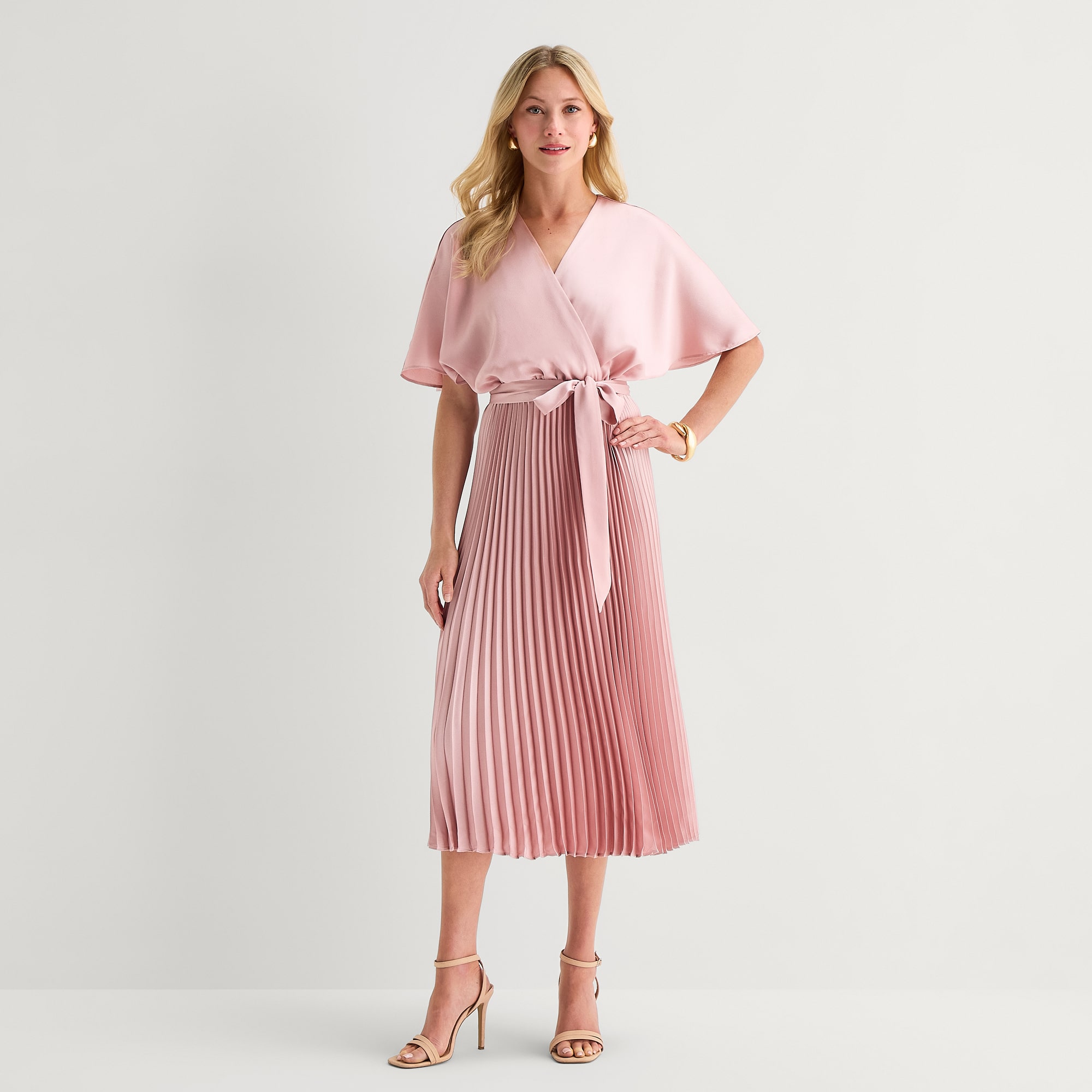 Sandra Darren Womens Petite V Neck Short Sleeve Flutter Maxi Dress