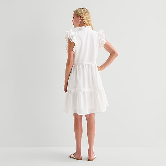 5th + Madison Edit Womens Petite V Neck Sleeveless Shift Dress