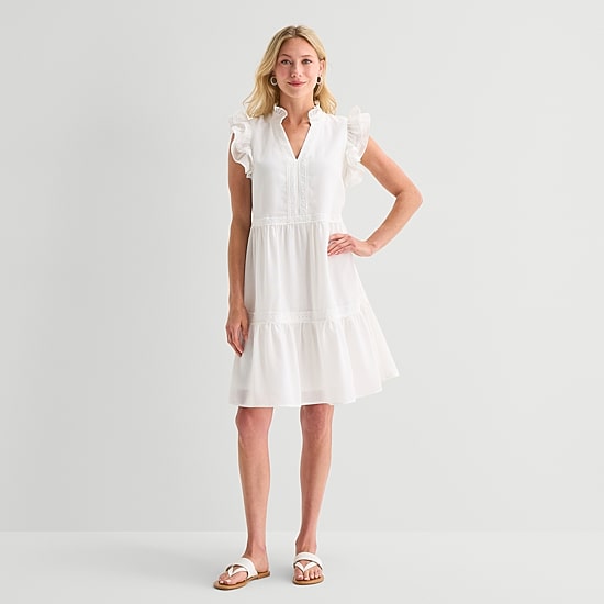 5th + Madison Edit Womens Petite V Neck Sleeveless Shift Dress
