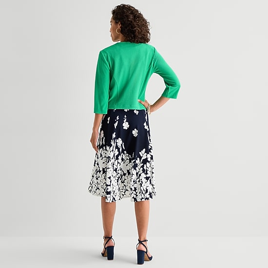 Studio 1 Womens Petite Midi Floral Jacket Dress