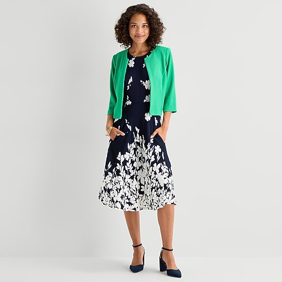 Studio 1 Womens Petite Midi Floral Jacket Dress