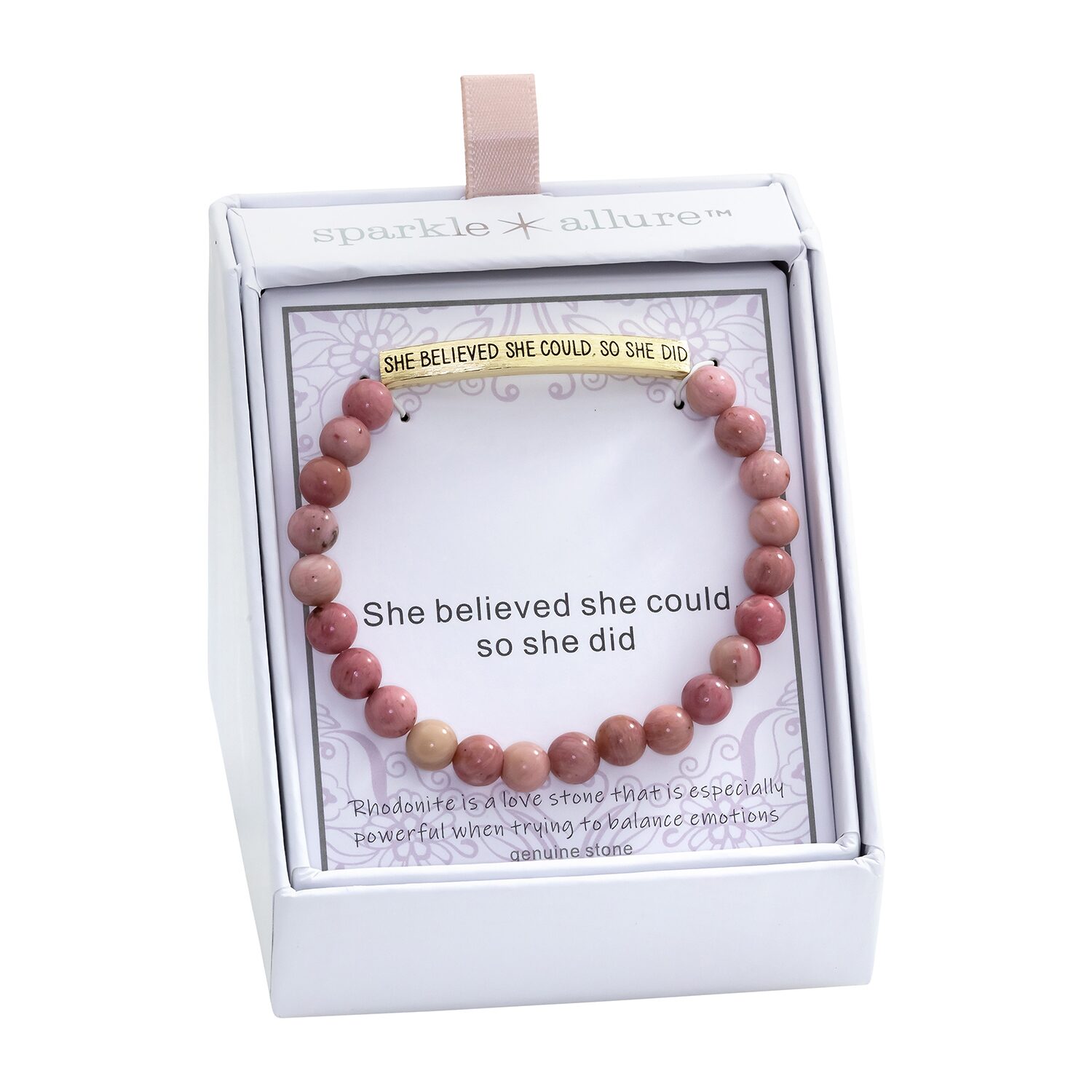 Sparkle Allure Empowerment Rhodonite Womens Pink 14K Gold Over Brass Bar Beaded Bracelet