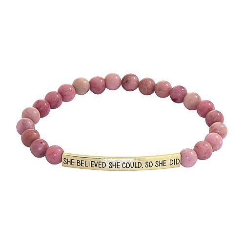 Sparkle Allure Empowerment Rhodonite Womens Pink 14K Gold Over Brass Bar Beaded Bracelet, One Size