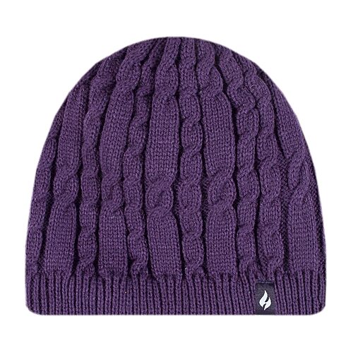 Heat Holders Alesund Cable Knit Womens Moisture Wicking Beanie In Purple
