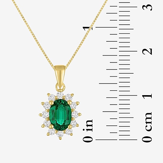 Womens Lab Created Gemstone & 1/4 CT. T.W. Lab Grown Diamond 10K Gold Oval Pendant Necklace