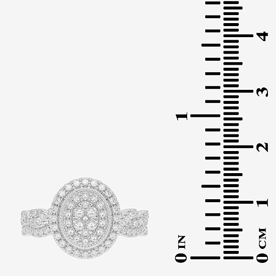 Womens 1/2 CT. T.W. Natural White Diamond 10K Gold Oval Side Stone Halo Bridal Set