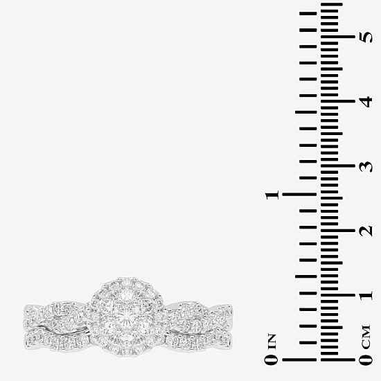 Womens 1/2 CT. T.W. Natural White Diamond 10K Gold Round Side Stone Halo Bridal Set
