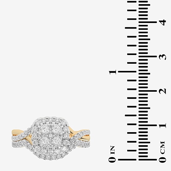 Womens 1/2 CT. T.W. Natural White Diamond 10K Gold Cushion Side Stone Halo Bridal Set