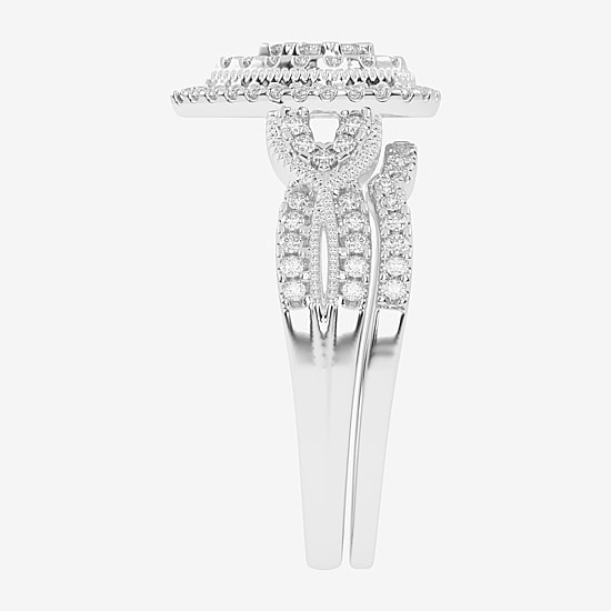 Womens 1/2 CT. T.W. Natural White Diamond 10K Gold Pear Side Stone Halo Bridal Set