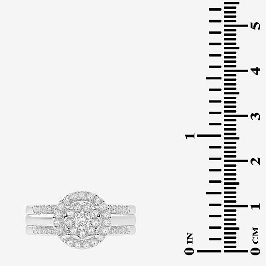 Womens 1/2 CT. T.W. Natural White Diamond 10K Gold Round Side Stone Halo Bridal Set