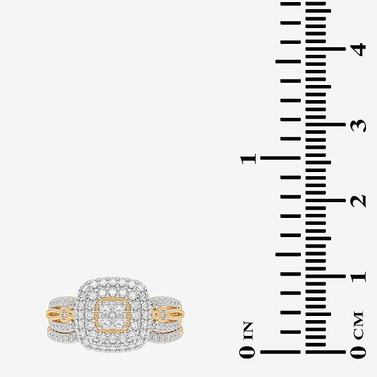Womens 1/2 CT. T.W. Natural White Diamond 10K Gold Cushion Side Stone Halo Bridal Set